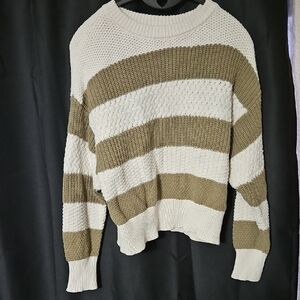 Striped Knit Sweater - White and Tan
